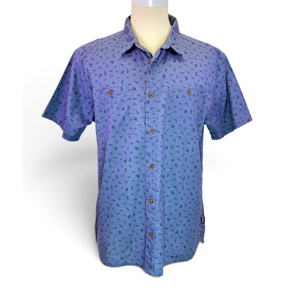 Patagonia Short Sleeve Back Step Blue Shirt Casual Work Hiking Mens Size XL